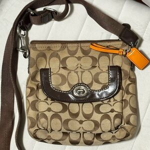 Coach Brown and Orange Crossbody Bag with Signature Design